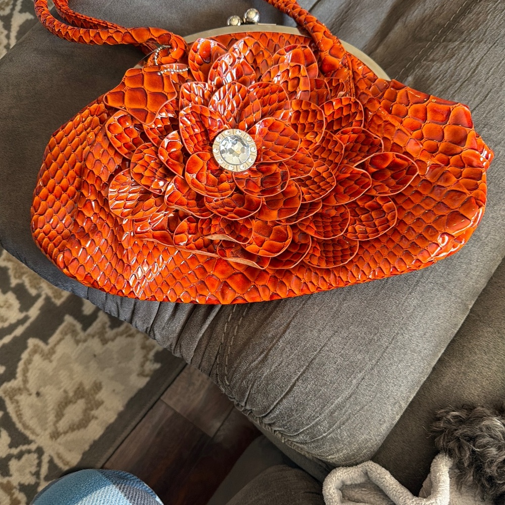 Vintage Y2K  Stunning Orange Floral Clutch Handbag